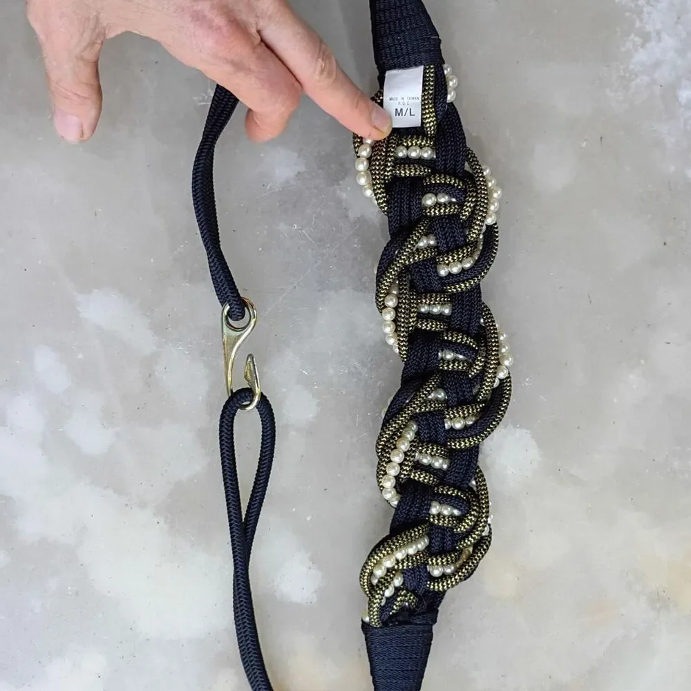 Vintage 1980s Braided Rope Women's Black and Gold Belt